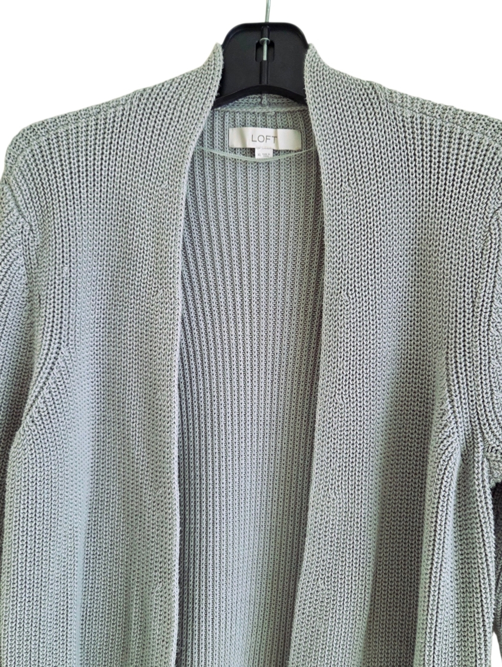LOFT Open Long Cardigan Sweater 100% Cotton Sage Green with Pockets XL - Picture 5 of 13